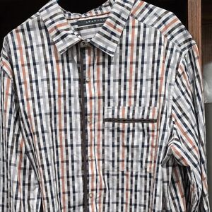 1025 Sean John Men's Plaid Button Down Shirt - Black, White, and Orange Sz 3XL